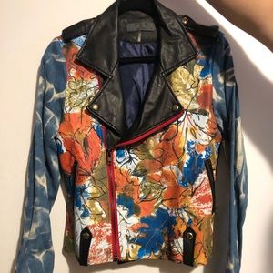 Hand painted look leather/denim jacket